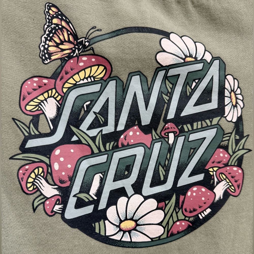 Green Santa Cruz Skateboards Mushroom Graphic Women's Cropped Sweater - Picture 3 of 13